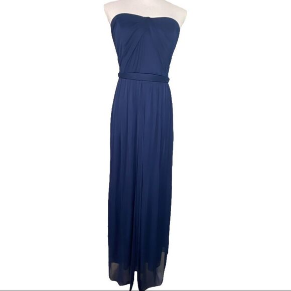 David's Bridal Sleeveless Chiffon Navy Blue Dress - Picture 1 of 11